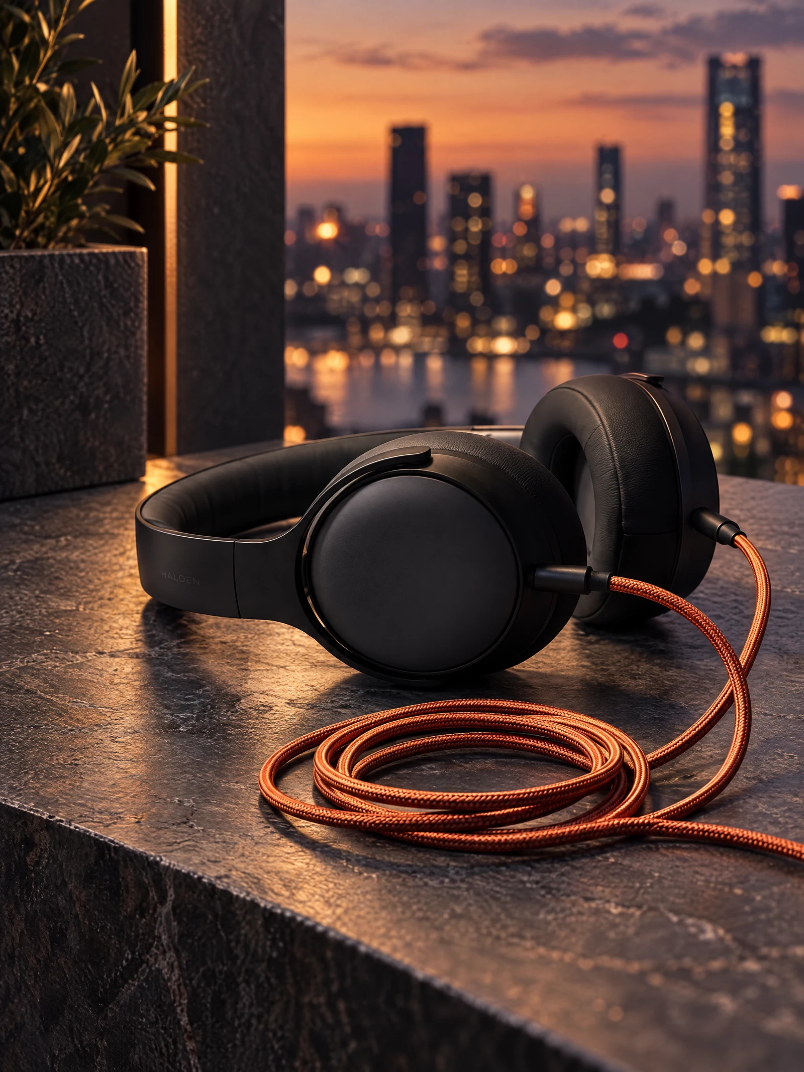 All Black Halden Arc with a smooth dark frame, black cushions and optional copper cable